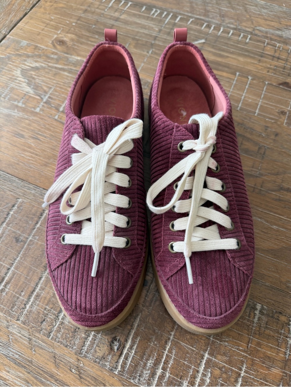 Vionic Women's Corduroy Lace-Up Sneakers in Berry with Laces